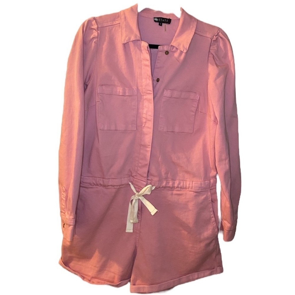 1State Cotton L/S Drawstring Waist Romper in Pink Size Small—worn 2X - Picture 3 of 6